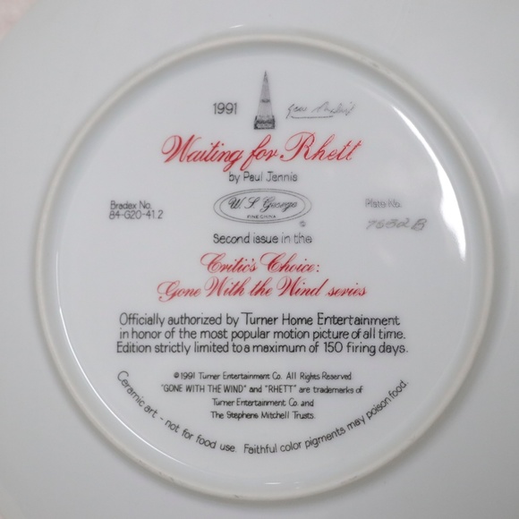 Waiting for Rhett Gone with the Wind Plate - Picture 7 of 8